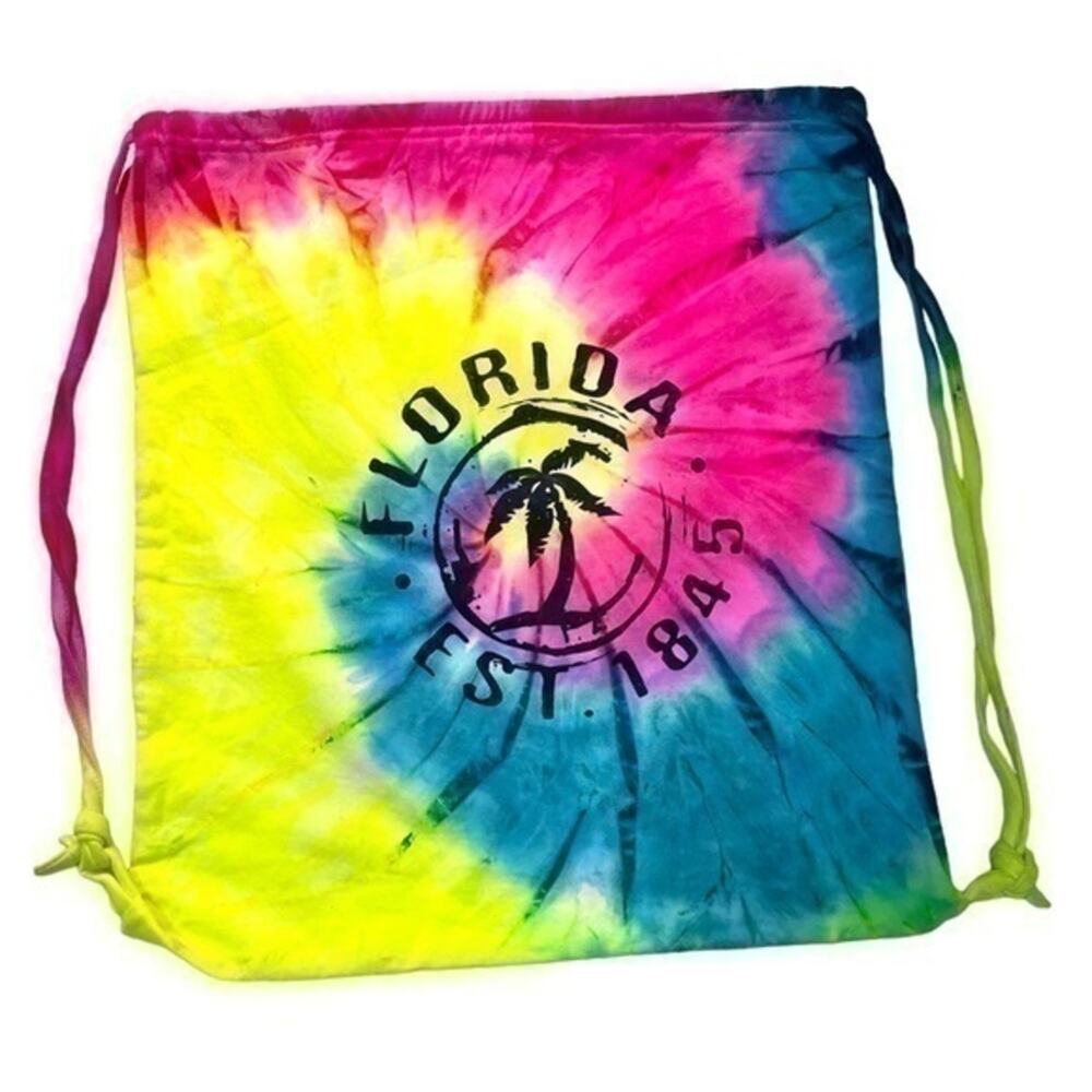 Florida Tie Dye Cinch Drawstring Bag Backpack Neon Bright colorful pink NEW